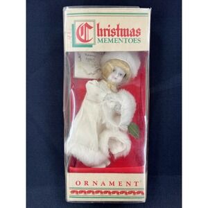 Vintage Sears Roebuck Collectors Doll Christmas Tree Ornament White Fur Muff